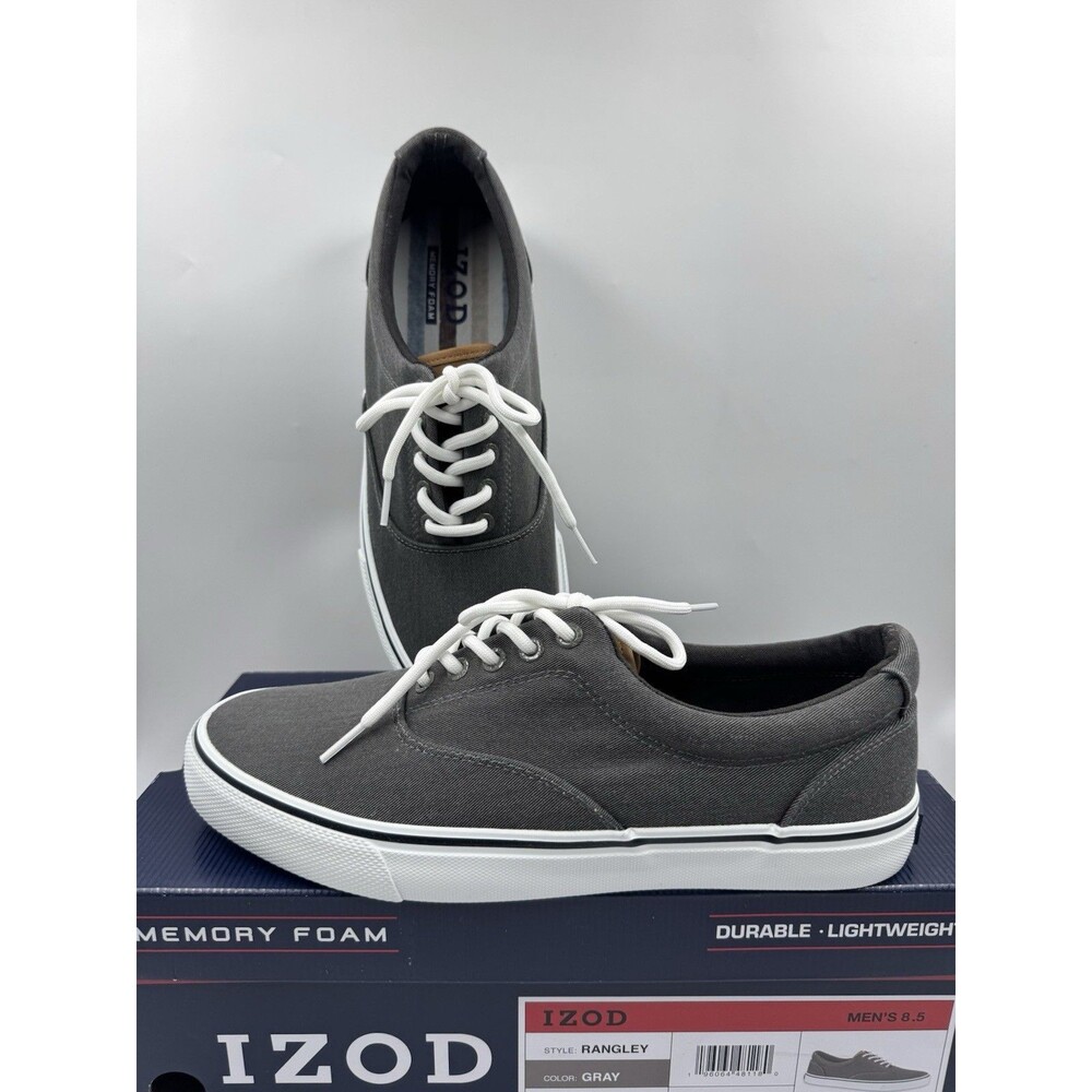 Izod Men's Rangley Canvas Memory Foam Gray Lace Up Sneaker Shoes Size 8.5